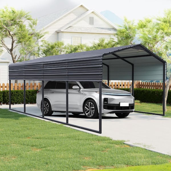 12 ft. W x 20 ft. D Outdoor Metal Carport with Horizontal Galvanized Steel Roof in Black