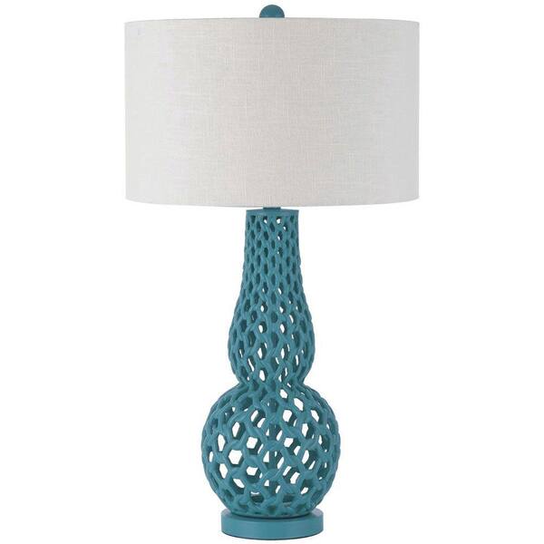 AF Lighting Chain Link 31 in. Blue Resin Table Lamp with White Shade