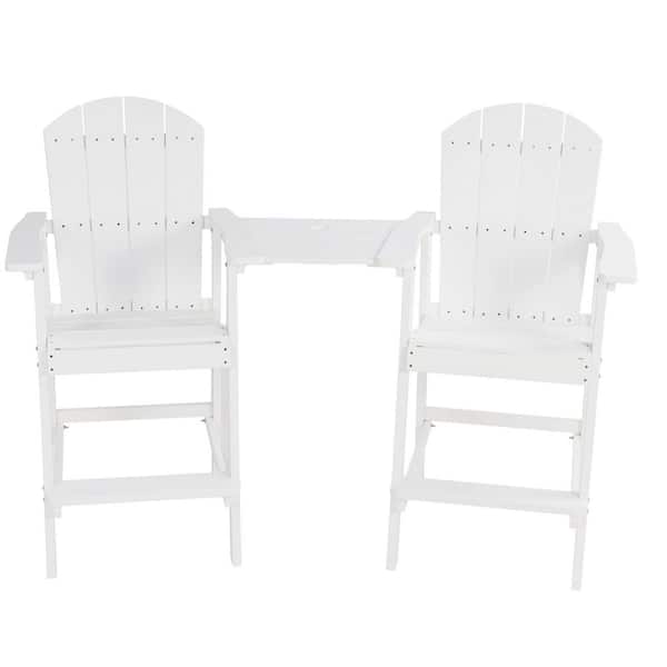 All-Weather Adirondack High Bar Chairs Outdoor Lounge Chair in White Set of 2 with Middle Table