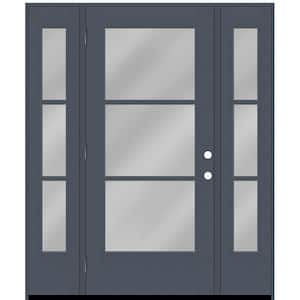 Legacy 64 in. x 80 in. Icon 3-Lite Modern Clear Glass RHOS D.Denim Mahogany Fiberglass Prehung Front Door Dbl 12 in. SL