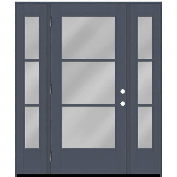Steves & Sons Legacy 64 in. x 80 in. Icon 3-Lite Modern Clear Glass RHOS D.Denim Mahogany Fiberglass Prehung Front Door Dbl 12 in. SL