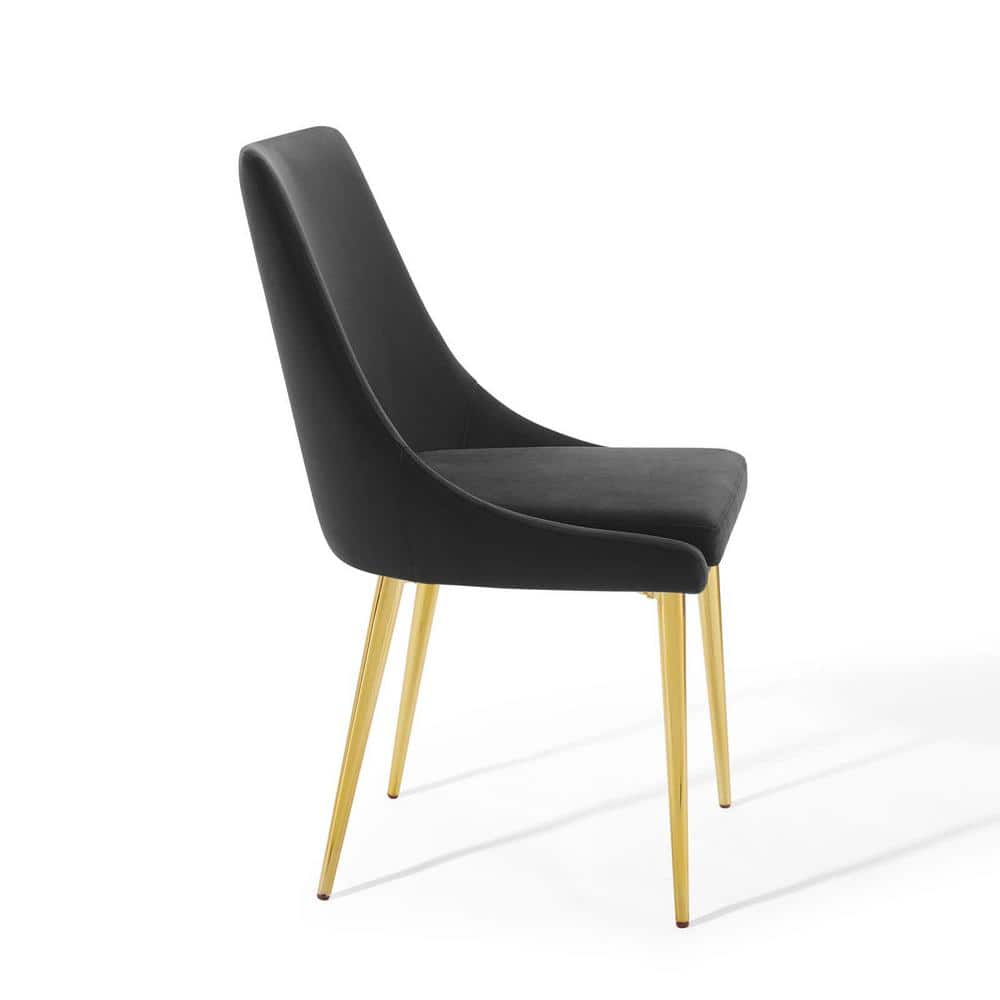 Elegant High-Back Black Velvet Swivel Side Chair with Gold Metal Legs