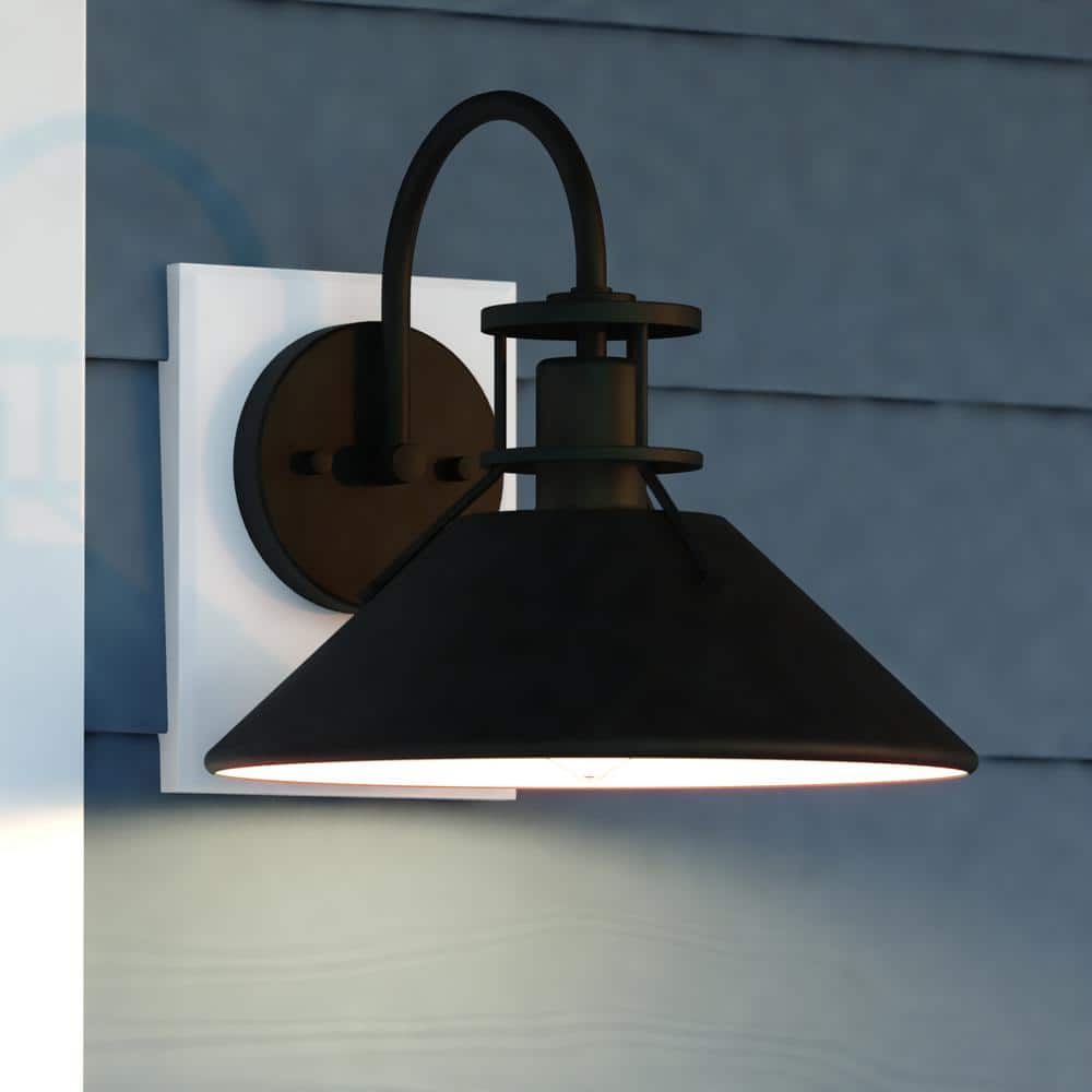 Canton Matte Black and White Steel 1-Light LED Compatible Dusk to Dawn Farmhouse Outdoor Wall Lantern price history on PriceWatchPro