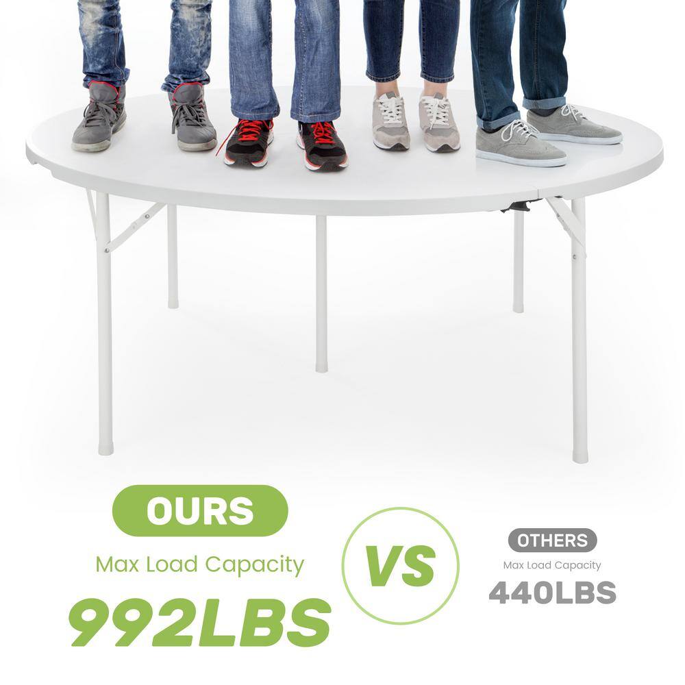 66" White Steel and Plastic Round Folding Table