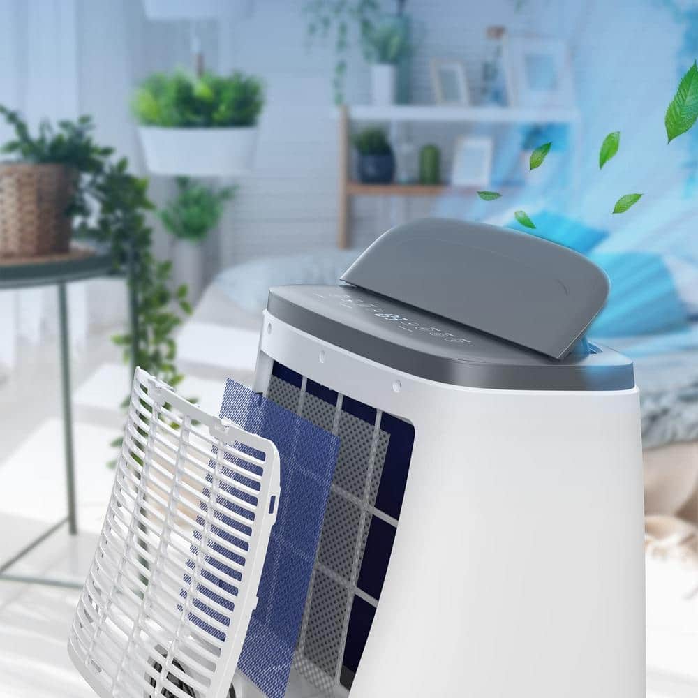 White and Dark Gray 14,000 BTU Portable Air Conditioner with Remote