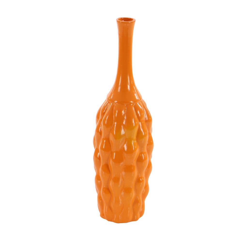 Coastal Charm 18" Trumpet Ceramic Vase Trio in Yellow, Orange, and Green