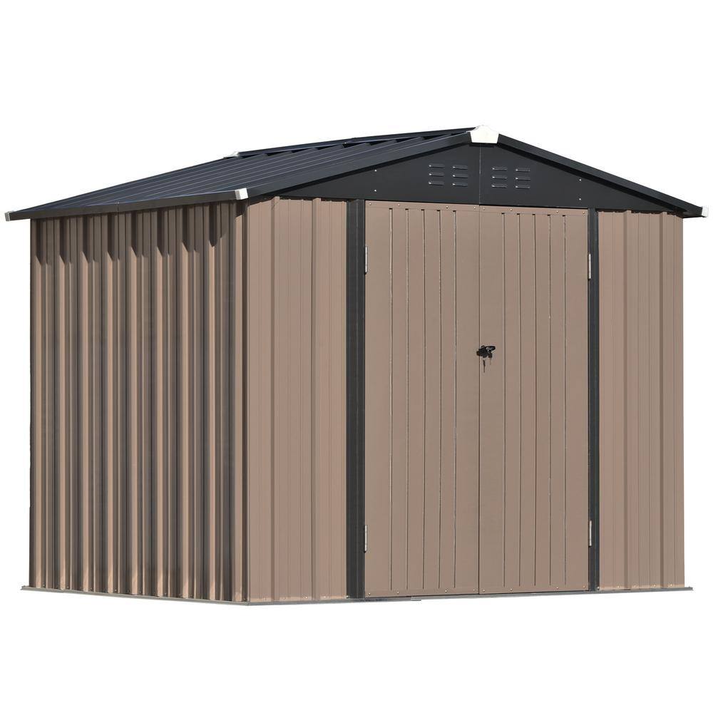 Zeus & Ruta 8 ft. W x 6 ft. D Brown Metal Storage Shed with Lockable ...