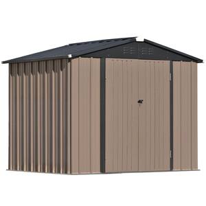 8 ft. W x 6 ft. D Brown Metal Storage Shed with Lockable Door, Vents and Foundation for Backyard, Lawn, Cover 44 sq. ft.