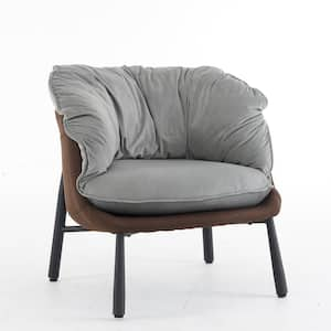 Gray Velvet and Cotton Linen Circle Armchair with Removable Cushion