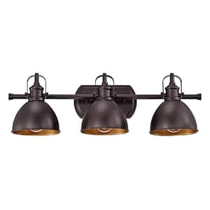 24 in. H 3-Light Oil Rubbed Bronze Vanity Light with Oil Rubbed Bronze Shade