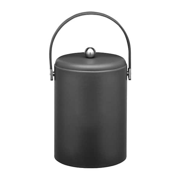 Kraftware SoHo Black Leatherette 5 Qt. Ice Bucket with Stitched Handles, Leatherette Domed RG Lid, Chrome Side Hardware