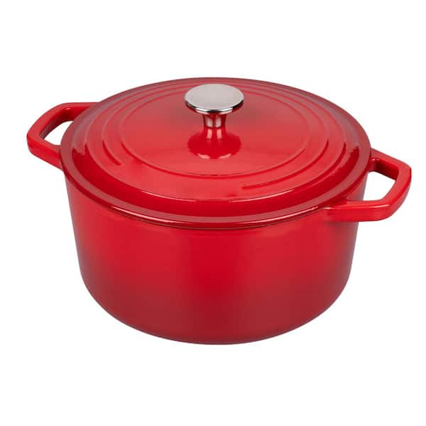 6 qt. Red Enameled Cast Iron Round Dutch Oven with Lid, Bread Baking Supplies Set, Induction Compatible
