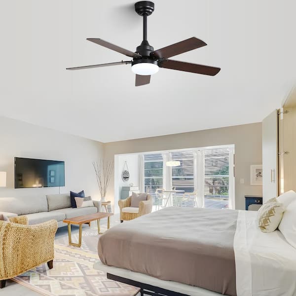 42 in. Indoor Ceiling Fan with 3-Color Dimmable Light 5-Blades Remote Control Reversible DC Motor Black For Bedroom
