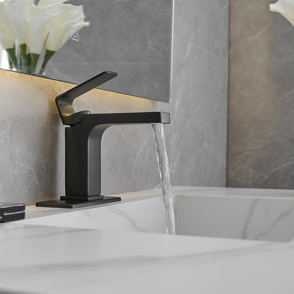 Matte Black Single Handle Bathroom Faucet with Drain Assembly