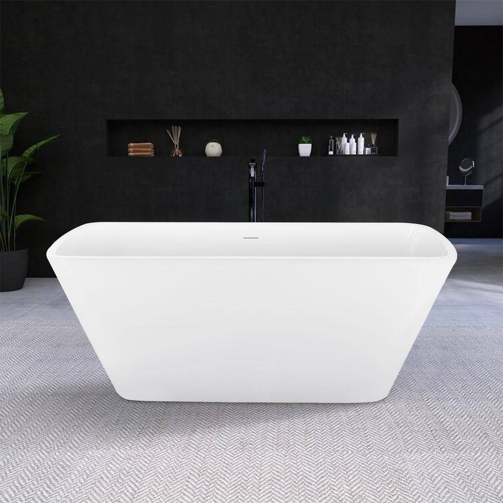 59 in. Acrylic Rectangular Flatbottom Freestanding Soaking Bathtub in Gloss