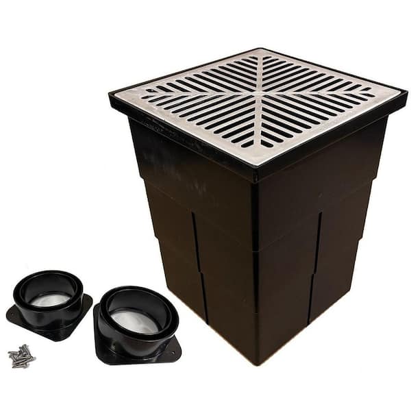 18 in. x 14 in. Storm Water Pit and Catch Basin for Modular Trench and Channel Drain Systems with Aluminum Grate