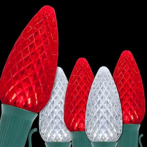 OptiCore 49 ft. 50-Light LED Red and Cool White Faceted C9 String Light Set