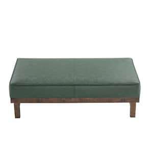 Clare Modern PU Cocktail Ottoman with Wood Frame, Green and Walnut