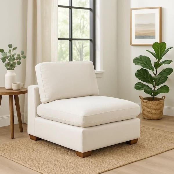 Benjara Lahe 33 in. Armless Fabric Rectangle Sofa in. Ivory and Brown