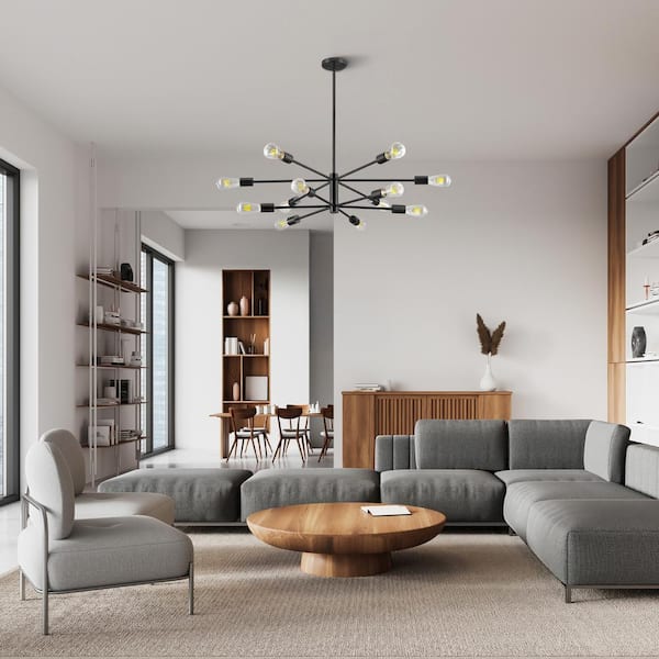 Merra 12-Light Black Modern Sputnik Chandelier for Dining Room