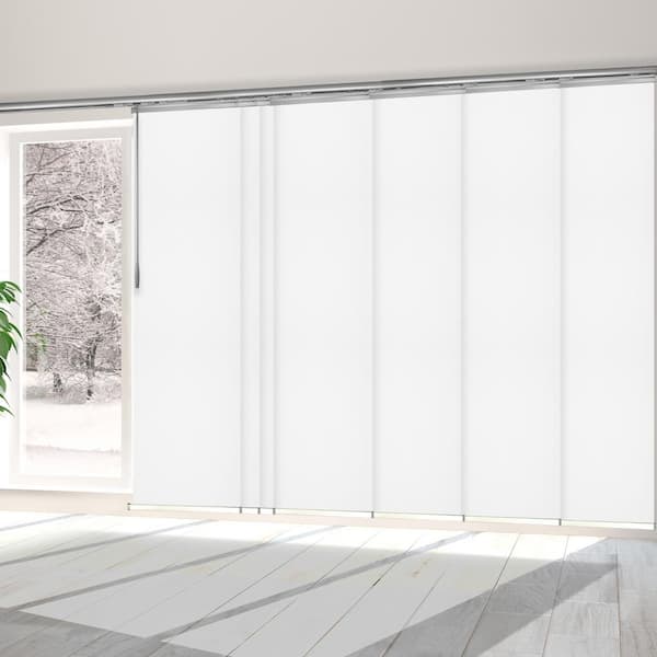 EMOH Alabaster 110 in. to 153 in. W x 94 in. L Adjustable 7-Panel, Satin Nickel Single Rail Panel Track with 23.5 in. Slates