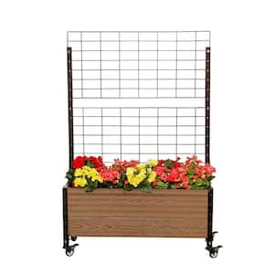 Mobile Trough Brown Composite Board and Steel Raised Planter with Trellis