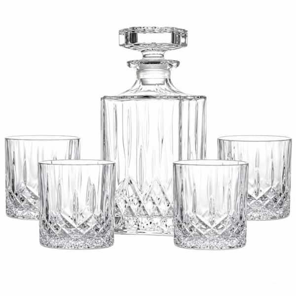 5-Pack Crystal Crafted Whiskey Decanter Set with 1 Whiskey Decanter and 4 Whiskey Glasses, Decanter Sets for Men