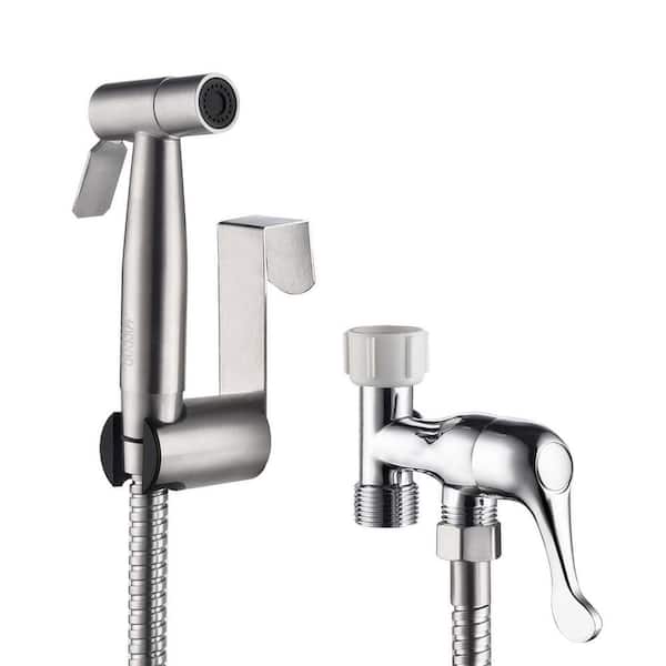 Amii Single-Handle Bidet Faucet with Sprayer Holder And Flexible Bidet Hose for Toilet In Brushed Nickel