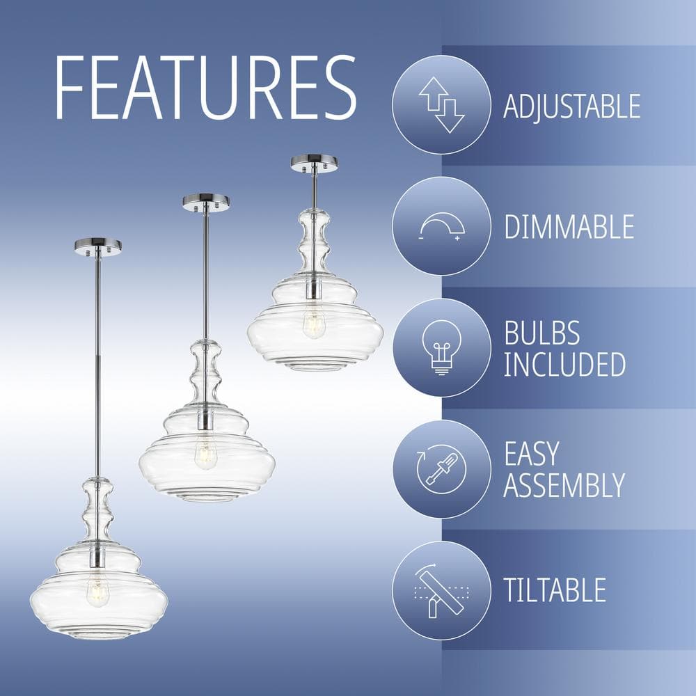 Bettina 13.37" Chrome Polished Clear Glass LED Pendant