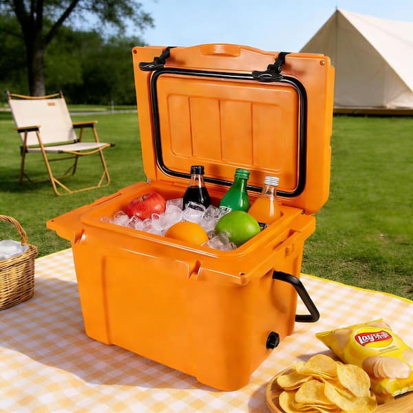 25 qt. Orange Portable Hard Cooler w/ Bottle Opener and Cup Holder