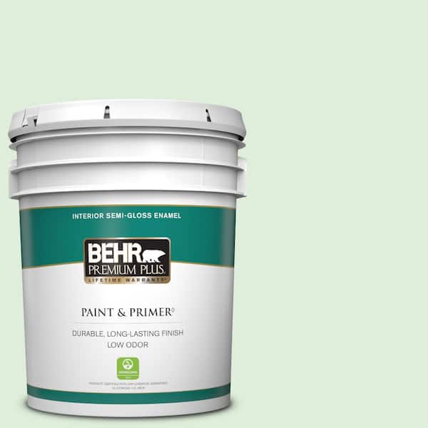 BEHR PREMIUM PLUS 5 gal. #450C-2 Breath of Spring Semi-Gloss Enamel Low Odor Interior Paint & Primer