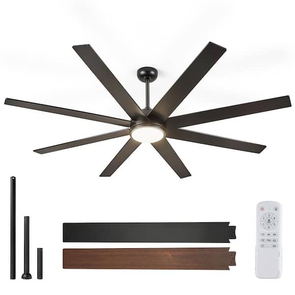 MOKSILED 65 in. Indoor/Outdoor Black Downrod/Angled Mount Ceiling Fan with Dual-Finish Blades and Light Kit and Remote Control