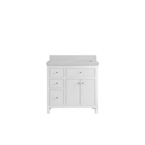 Sonoma 36 in. W x 22 in. D x 36 in. H Right Offset Sink Bath Vanity in White with 2" Carrara Quartz Top