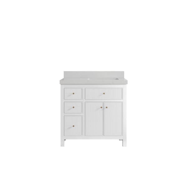 Willow Collections Sonoma 36 in. W x 22 in. D x 36 in. H Right Offset Sink Bath Vanity in White with 2" Carrara Quartz Top