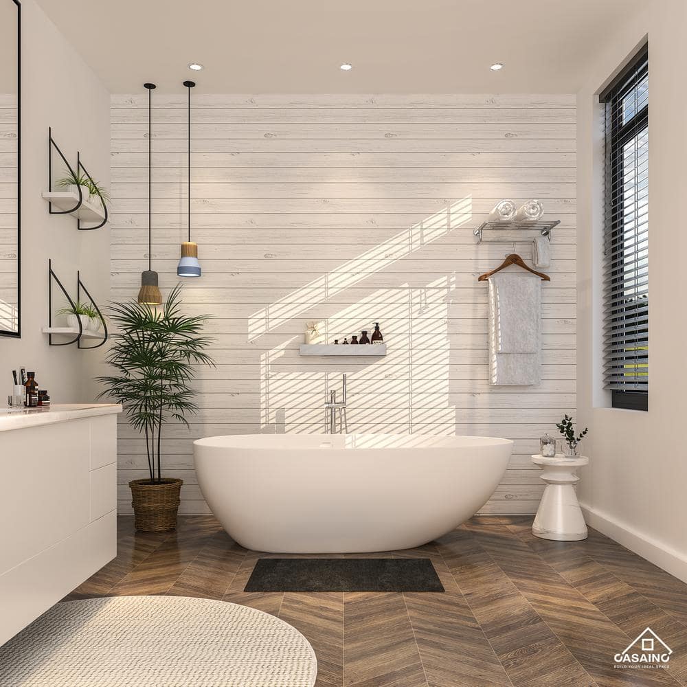 67'' White Stone Resin Freestanding Soaking Bathtub