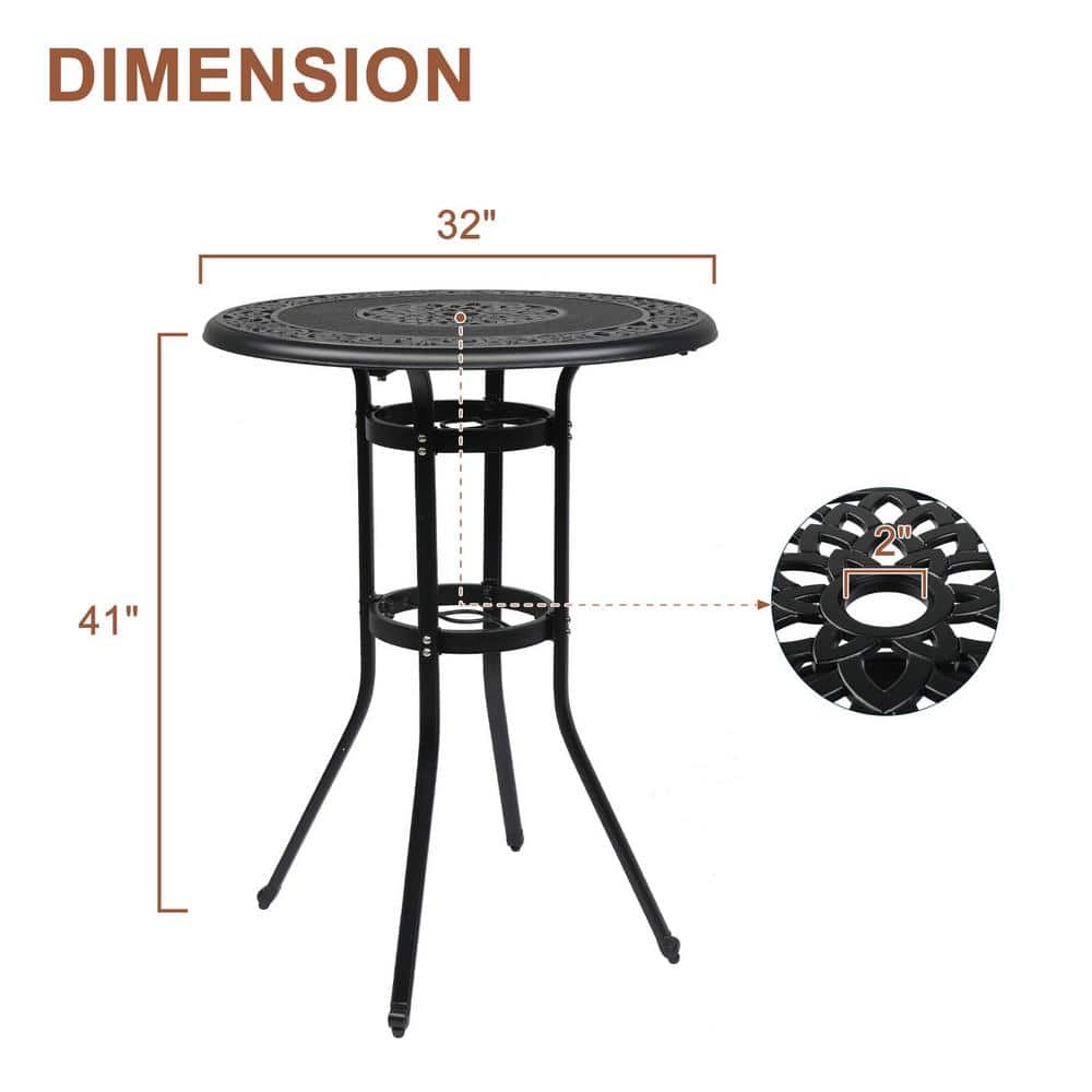 32" Black Cast Aluminum Round Outdoor Bar Table