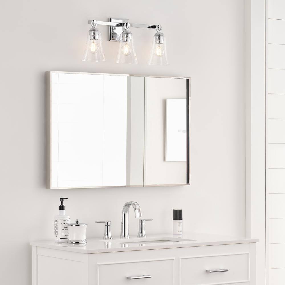 Monterro 3-Light Chrome Vanity with Clear Seeded Glass