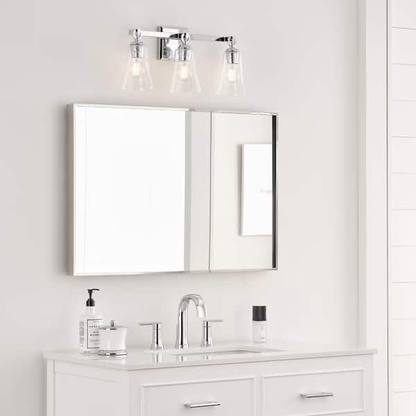 Generation Lighting - Studio Monterro 21.75 in. W 3-Light Chrome Vanity Light with Clear Seeded Glass Shades