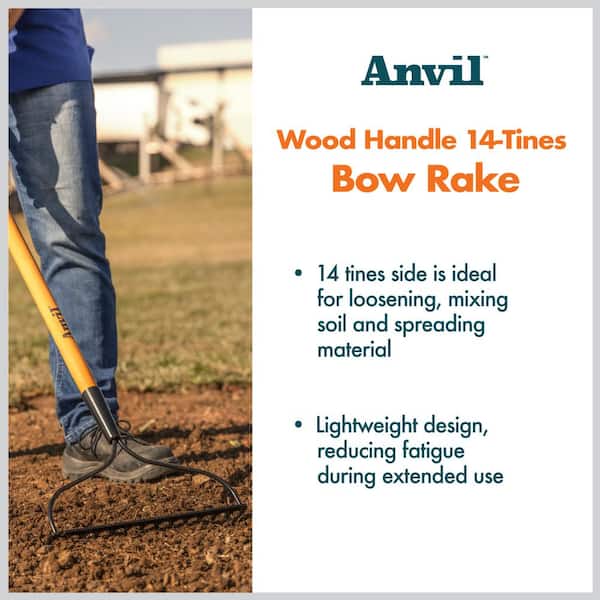 Anvil - 47 in. L Wood Handle 14-Tines Garden Bow Rake