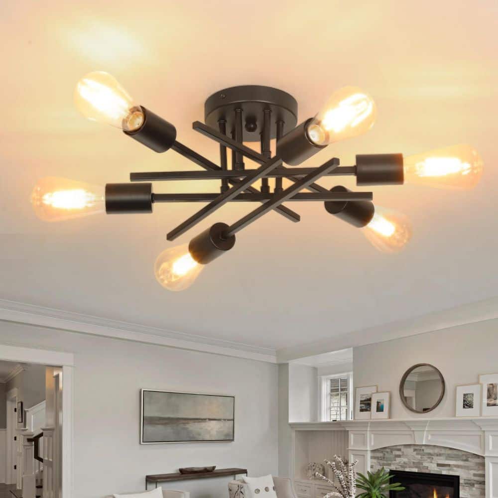 16 in. Black Farmhouse Semi-Flush Mount Ceiling Light Fixtures Modern Sputnik Chandelier for Kitchen Bedroom Dining Room price history on PriceWatchPro