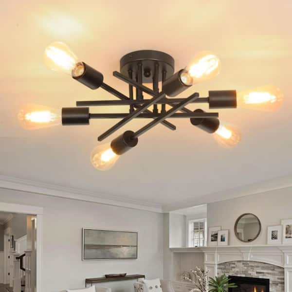 18.5 in. Black Farmhouse Flush Mount Ceiling Light Fixtures Modern Sputnik Chandelier for Kitchen Bedroom Dining Room