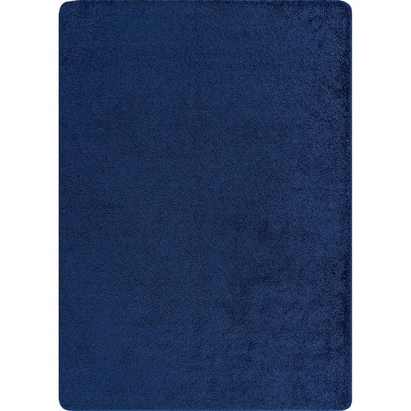 Silky Navy 2 ft. x 7 ft. Solid Plus Thick Pile Non Slip Easy Clean Non Shedding Modern Runner Indoor Area Rug