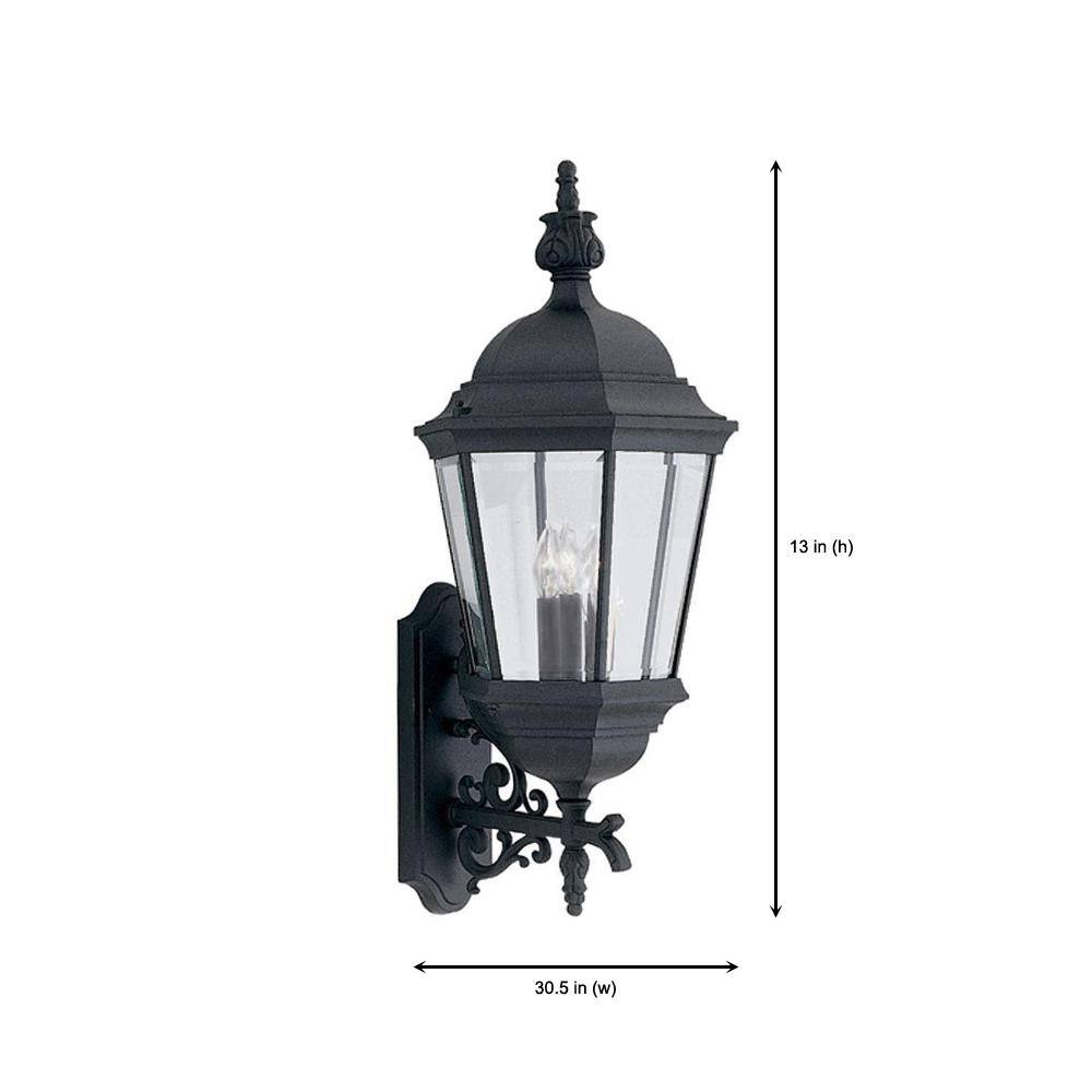 Elegant Black Lantern Wall Sconce with Clear Glass - 30.5"
