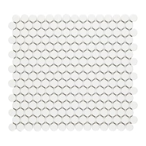 Cascades White 11.5 in. x 12.5 in. Penny Round Matte Porcelain Mesh-Mounted Mosaic Tile (1.00 sq. ft./Each)