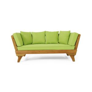 Wood Expandable Outdoor Patio Day Bed with Green Cushions
