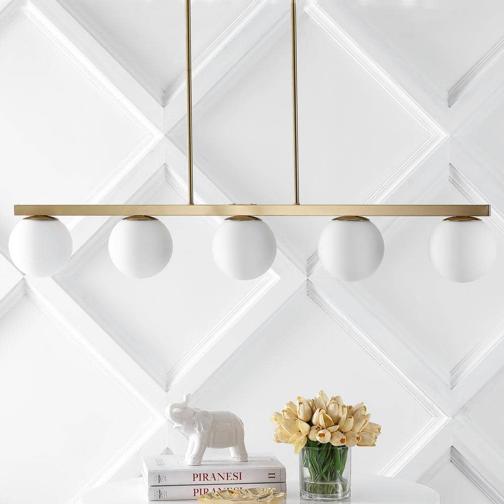 Luca Brass Gold 5-Light Globe Pendant Lamp with Frosted Glass
