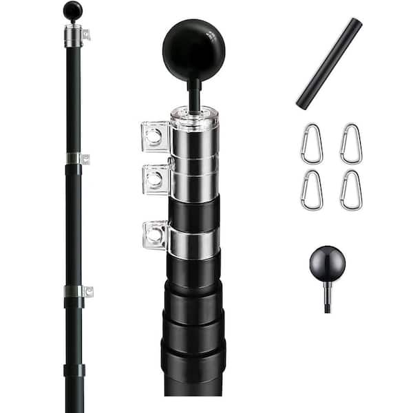 30 ft. Aluminum Telescopic Flag Pole Kit Flagpole and Ball Top for Commercial Residential Outdoor Black