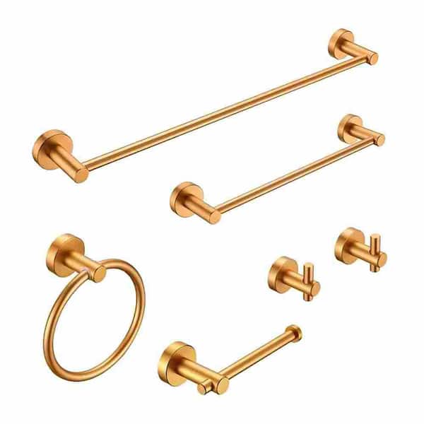 Bathroom Hardware Set, Thicken Space Aluminum 6-Pieces Towel Bar Set-Gold 24 in. Wall Mounted