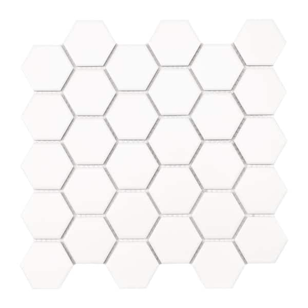 White 2 in. Hexagon 11 in. x 11 in. Matte Porcelain Mesh-Mounted Floor and Wall Mosaic Tile (0.81 sq. ft./Each)