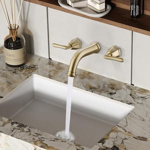 2-handle Wall Mounted Faucet Bathroom Sink Faucet in Brushed Gold